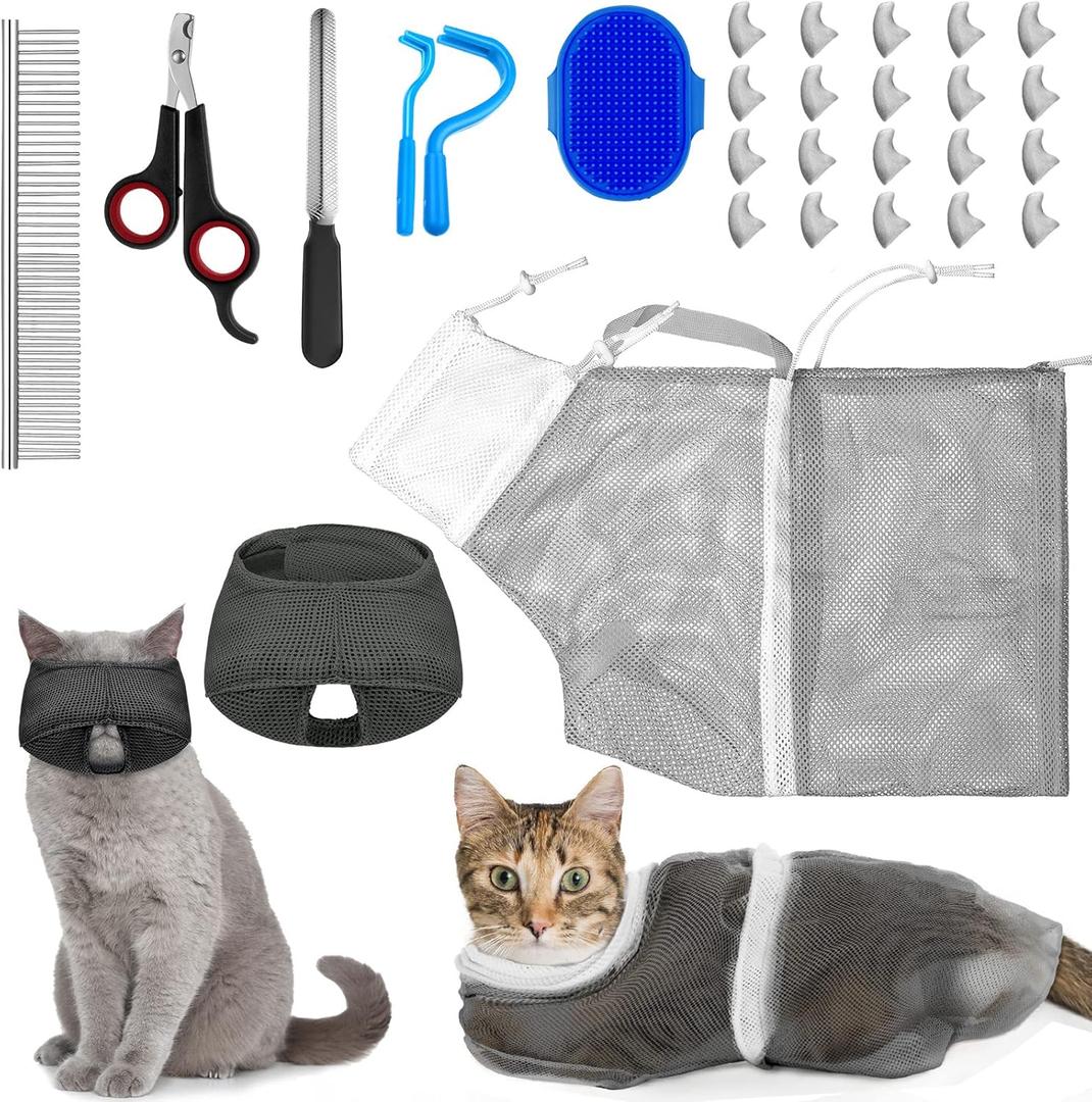 9 Pcs Cat Bathing Bag Set Cat Shower Bag Anti Bite and Scratch for Pet Grooming Washing Brush Comb Muzzle Nail Clipper Nail File Tick Tool(Blue, Gray) 9 Pcs Cat Bathing Bag Set Cat Shower Bag Anti Bite and Scratch for Pet Grooming Washing Brush Comb Muzzle Nail Clipper Nail File Tick Tool(Blue, Gray)