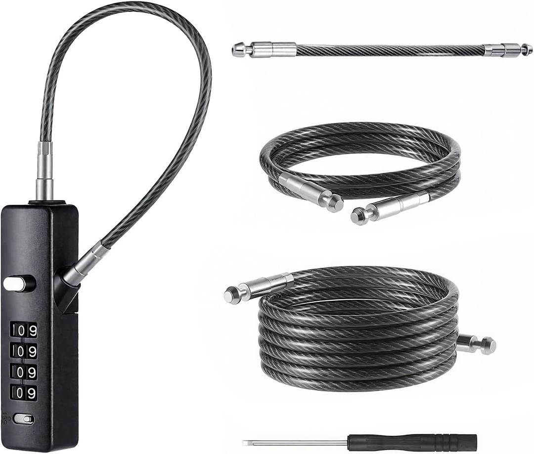 4-Digit Combination Cable Lock with 3 Replaceable Steel Cables (9"/23.6"/47.2"),Cable Lock for Bike, Luggage, GateFence, Cabinet & Door(Black)