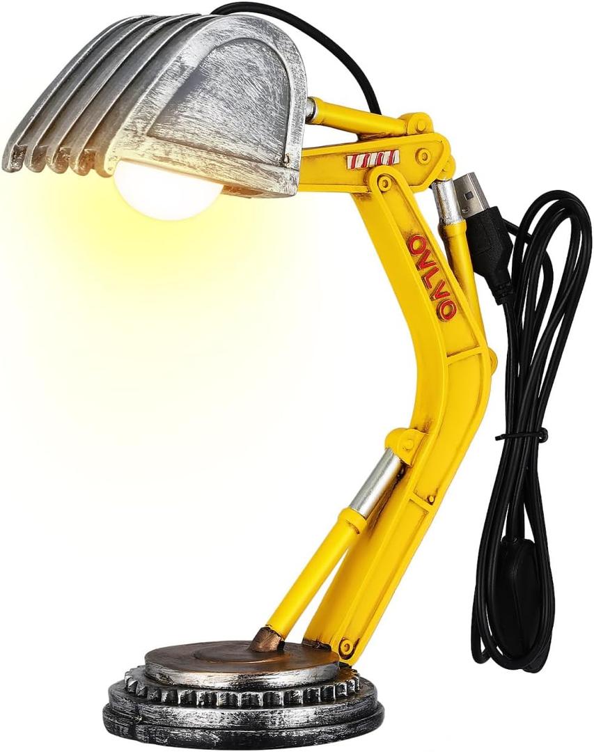 Gadpiparty Excavator Shape Lamp: Excavator Desk Lamp for Kids Room Minimalist Decorative Lighting for Boys Bedroom and Nursery Spaces