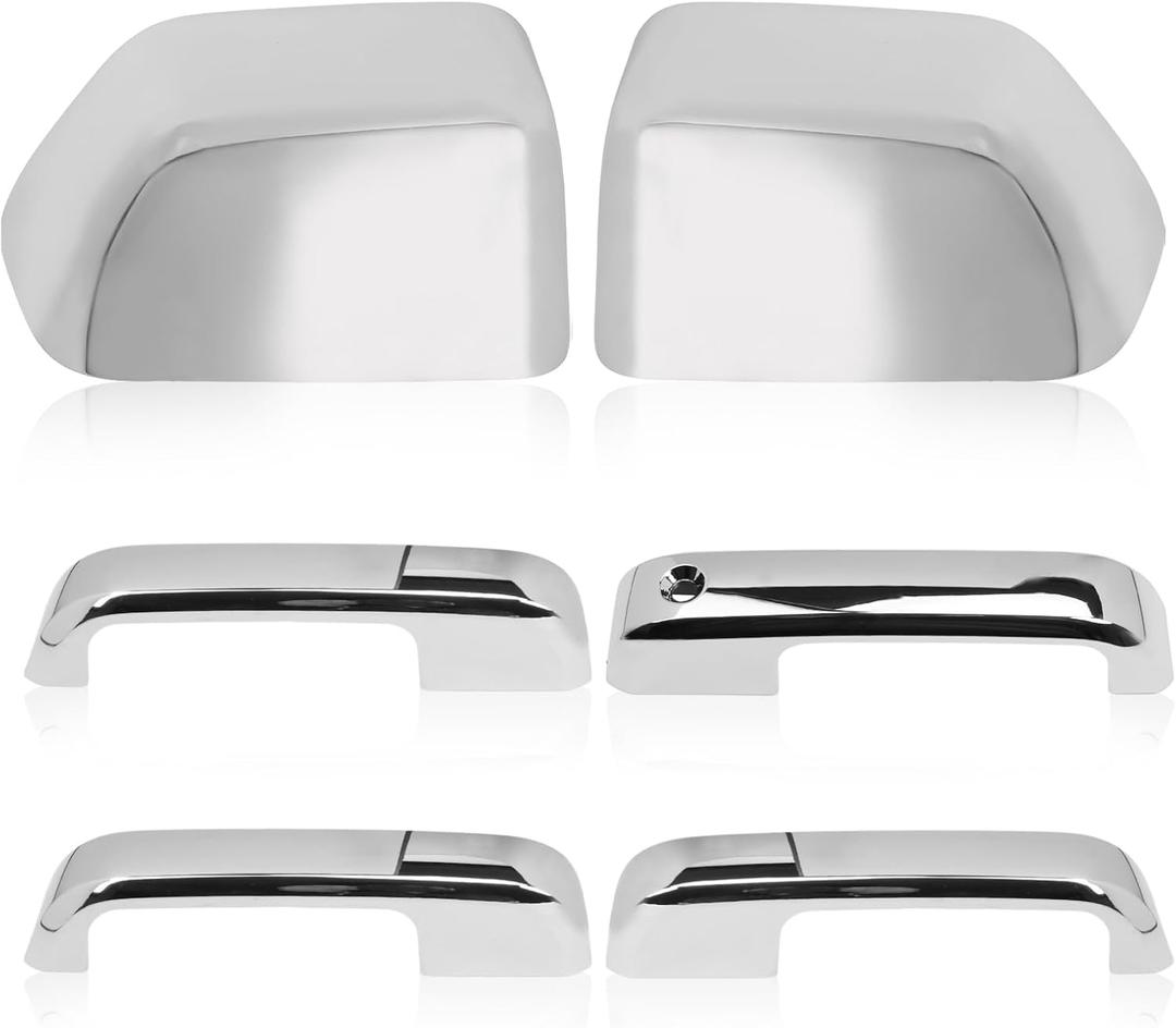 Chrome Cover Handles and Mirrors Fits F250 17-22 Tow Mirror Cover Caps Top Half Left & Right +Door Handle Covers, Fits F-250 F-350 F-450 F-550 2017-2022, Silver Chrome Plated