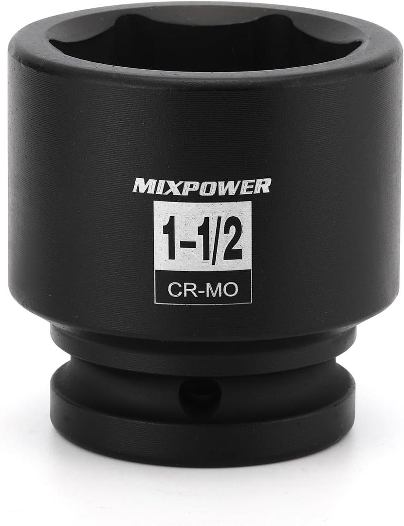 MIXPOWER 3/4" Drive Shallow Impact Socket, CR-MO, 1-1/2", SAE, 6 Point, Axle Nut Impact Grade Socket for Easy Removal
