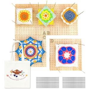 SGIBYN 18" x 18" Crochet Blocking Board 4-in-1, Magnetic Splicing Large Granny Square Blocking Board with 40 5.9" Pegs for Crochet Knitting Projects,Gifts for Crocheters