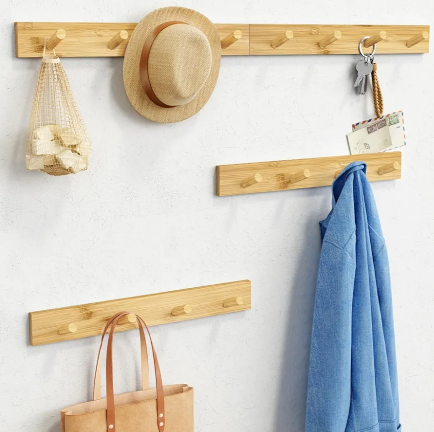 Forbena Natural Wood Coat Rack Wall Mount Set of 4, Wooden Wall Hooks for Bathroom Towels, Vertical Coat Hanger for Kids Room, Boys Girls Bedroom, Office, Entryway Keys Hats and Shoes -16 Hooks