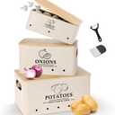 Dekosilave Kitchen Vegetable Storage Set of 3, Metal Onion Garlic Potato Storage Set, Kitchen Canisters Vegetable Keeper Containers with Aerating Holes and Wooden Lid (Beige)