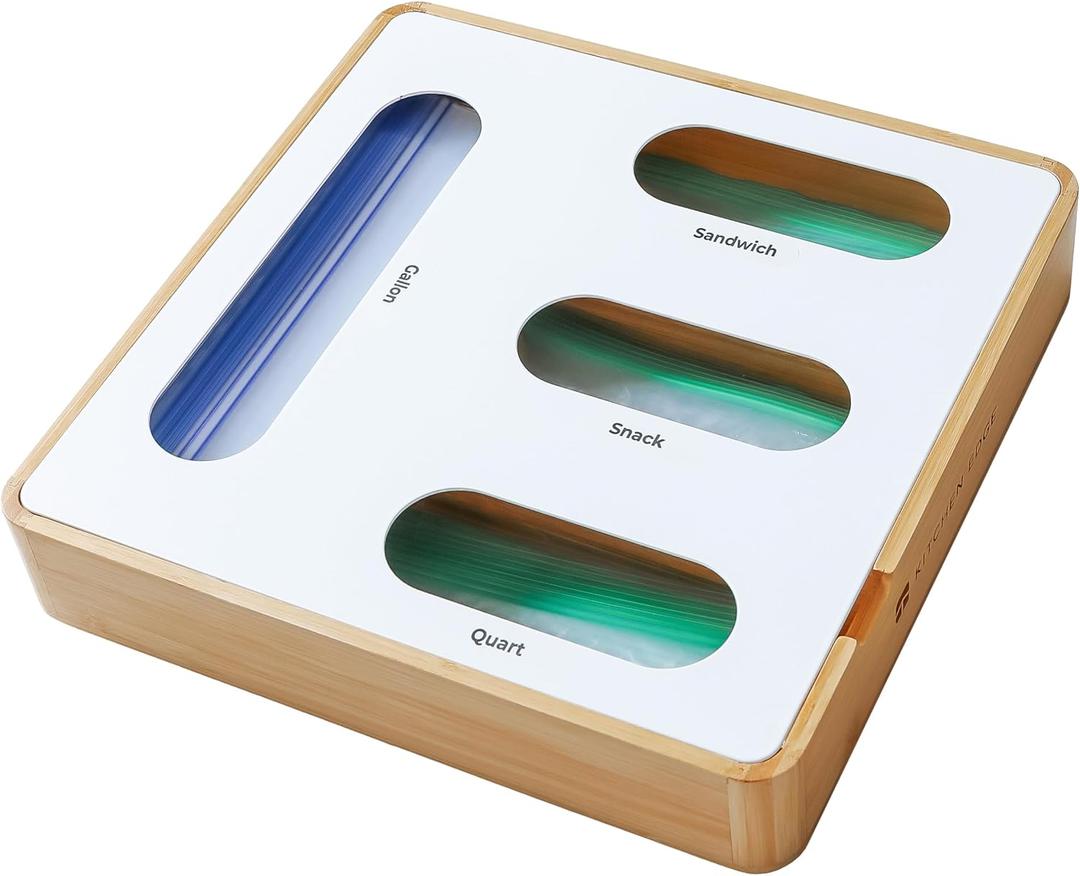 KitchenEdge 4-Slot Bag Organizer, Wall Mountable, Bamboo
