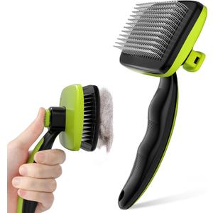 Pecute Self-Cleaning Slicker Brush for Dogs, Cats, Lightweight Dog Brush for Shedding Massaging Grooming, Cat Brush Gently Removes Loose Fur Undercoat for Small Dogs Cats Rabbits of All Hair Types (Medium, Green)