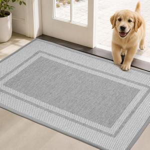 Bulijojo Linen Dirt Trapper Door Mat, 32"x48" Non Slip Entryway Mat Brown