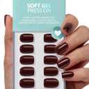 BTArtbox Press On Nails Short Dark Cocoa, Dark Brown Square Press On Nails with Glue and Adhesive Tabs for Women, Opaque Soft Gel Glue On Nails In 15 Sizes 30 Stick On Nails Kit