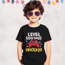 100 Days of School Shirt Boys Toddler Level 100th Days Unlocked Game Controller T-Shirt Crewneck Short Sleeve Tops (Black)