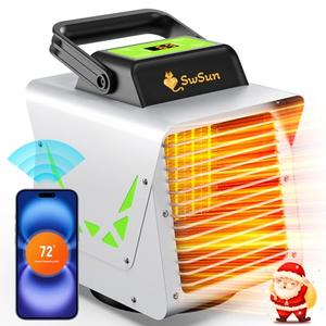1500W Greenhouse Heater with Thermostat WIFI APP, Heater for Outdoor Greenhouse Green House with APP Remote Control Portable Smart Electric Heat for Green Plants, 
Black-green