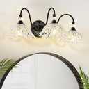 Black Bathroom Vanity Light,3-Light Vanity Light with Crystal Glass Shades,Vintage Farmhouse Vanity Lighting for Bathroom and Dressing Table