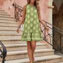 BLENCOT Womens Boho Dress Sleeveless Ruffle Mini Summer Vacation Casual Dresses (Green, M)