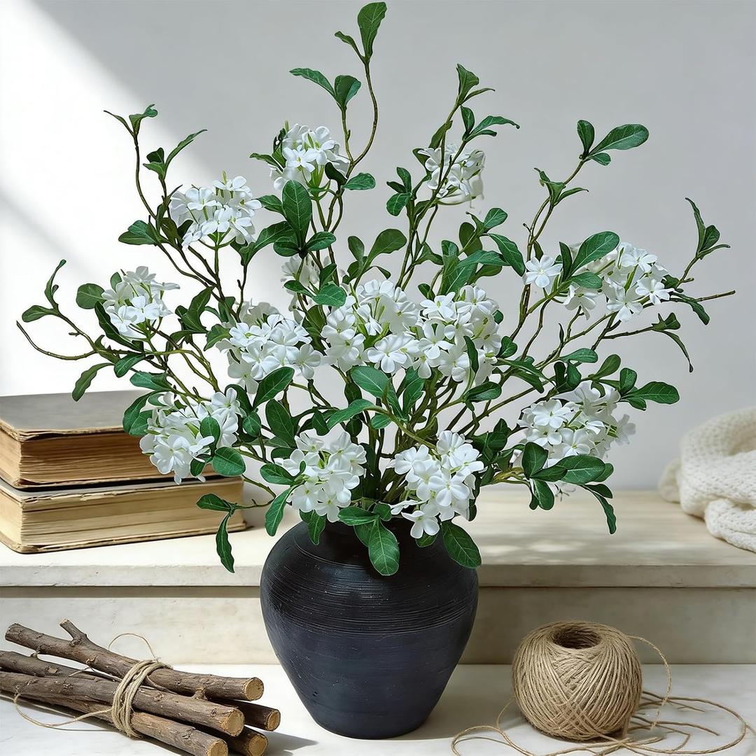 5PCS Faux Spring Stems Artificial Branches with Flowers for Tables Decor,Silk Faux Flower Stems with Branches for Vases for Home Office Kitchen, Dining Room,Living Room Decorations(White)