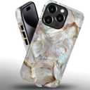 CARLOCA Case for iPhone 16 Pro,White Gold Abalone Shell Design - Hybrid Dual Protection Soft TPU + Hard PC, Shockproof Anti-Scratch Cover Men Women Girl Stylish Phone Case