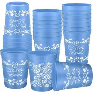 Qinyoung 24 Pcs De Barro Mexicanos Cielito Lindo Party Decoration Cups 16oz Reusable Plastic Cups for Mexican Wedding Party Supplies Birthday Favor Bulk for Ice Coffee, Juice Smoothie(Blue)
