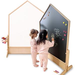 Comme Moi Kids Large Double-Sided Easel  Learning Chalkboard & Magnetic Whiteboard  Minimalist Wood Frame Art Board  Easy Install  Made in Korea  for Toddlers, Classrooms & Kids Room Dcor