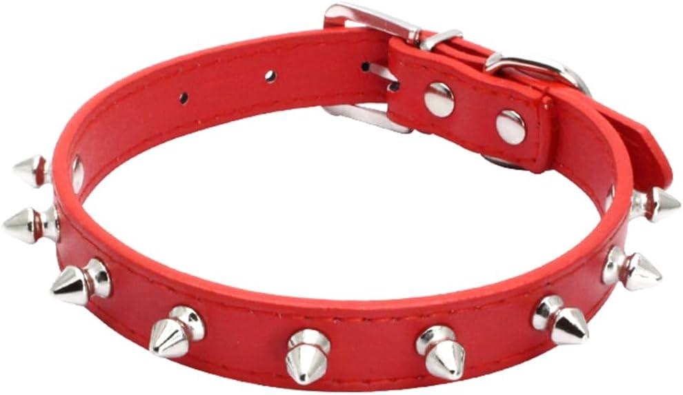 Spiked Dog Collar for Small Dogs, Mushrooms Rivet Soft Pu Leather Spike Stud Studded Cat Collar Adjustable for Mini Tiny Breed Pet Teacup Puppy (S, Red)