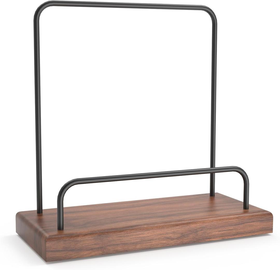 Now Playing Vinyl Record Holder, Solid Wood Stand, Tabletop Display for Albums, CDs, iPads, Singles and LPs (Walnut)