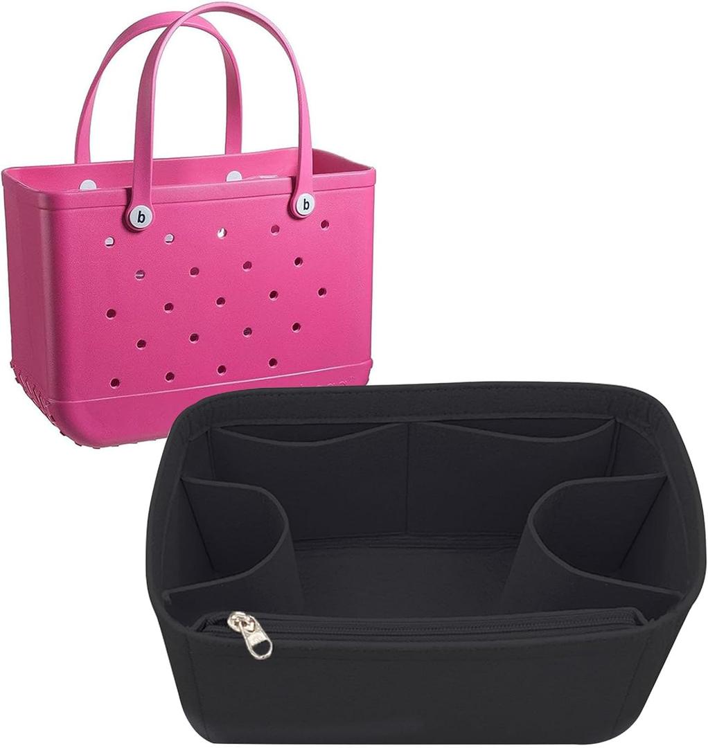 Lckaey Rubber Beach Bag Organizer Compatible with Bo Bag Tote,Divider Pouch for Bo Bags Accessories Felt Insert3018 Black-L