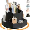 Pencil Pen Holder for Desk, 9 Slots 360 Degree Rotating Desk Organizers, Desktop Storage Stationery Supplies Organizer, Cute Pencil Cup Pot For Office, School, Home(Black)