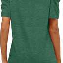 XIEERDUO Womens Summer Shirt V Neck Casual Tshirts Puff Sleeve Tops for Women Solid Color XS-3XL (Small, 06-green)