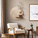 Briwooody 3D Textured Neutral Abstract Wall Art Decor with Shelf 24x24 Inch, 25.2"L x 24.8"W