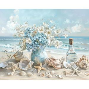 Clendo Beach Paint by Numbers Kit for Adults- Flower Coastal Adult Paint by Number Kits on Canvas, DIY Beach Scene Acrylic Oil Number Painting Kits Arts Crafts for Adults(16 x 20 Inch) (MT22665)