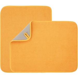 2 Pack Microfiber Dish Drying Mat for Kitchen Counter,Ultra Absorbent Dish Drainer Mat ,Dish Drying Pad , Dish Rack Mat 20×15 Inch (Yellow)