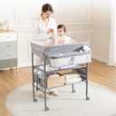Baby Changing Table with Wheels, Maydolly Portable Foldable Changing Table, Waterproof Diaper Changing Station, Adjustable Height Changing Station, Mobile Nursery for Newborn and Infant (Grey) (grey without drawer)