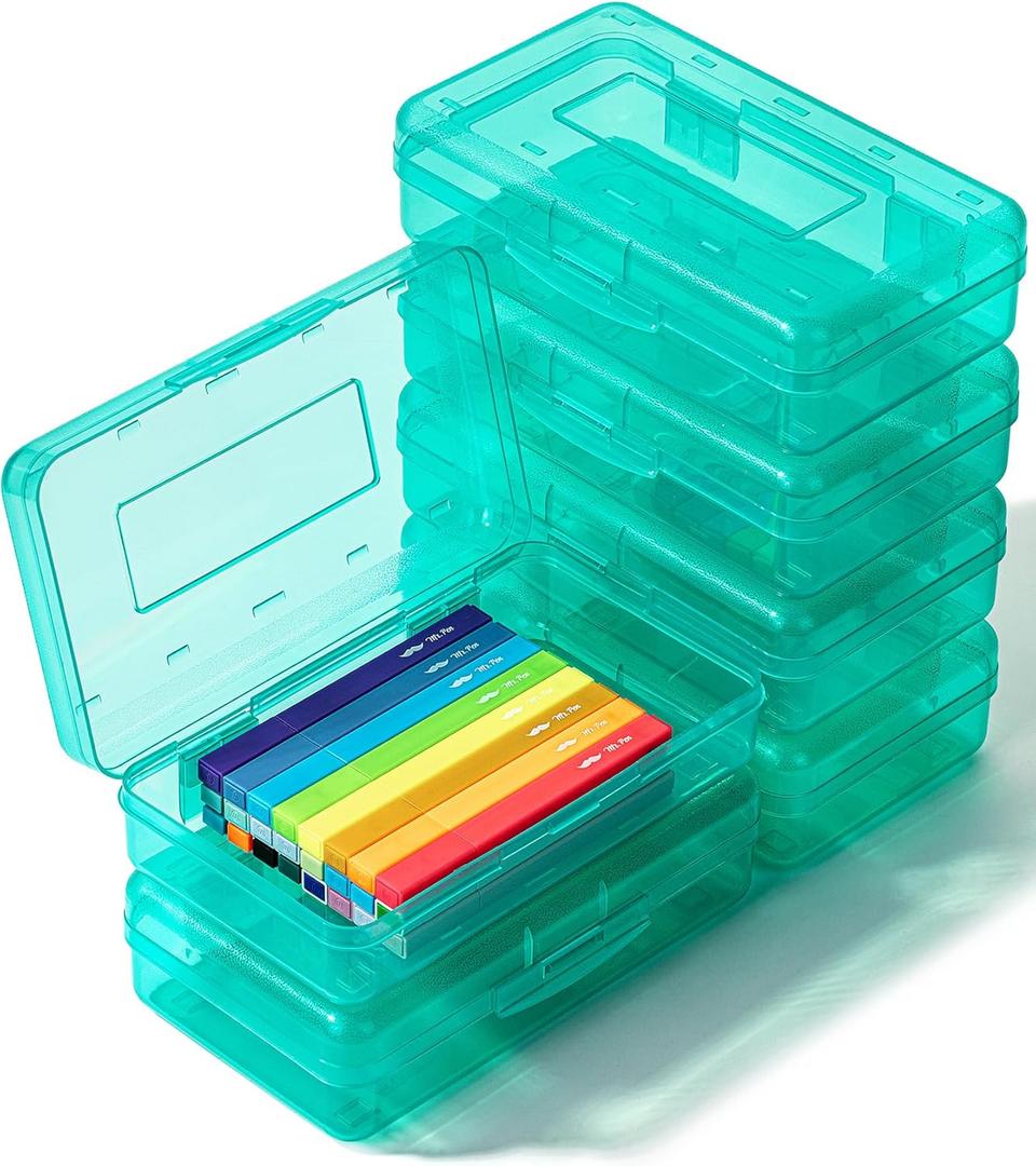 Mr. Pen- Clear Pencil Boxes, 6 Pack, Light Aqua Color, Snap-Tight Lid, Plastic Pencil Box Organizer, 7.9"x4.5"x2.4"