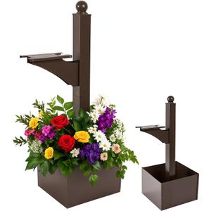 Colingmill 1 Set Iron Mailbox Posts with Planter Box for Outside 56 Inch / 4.6 ft Tall Decorative Mount with Flower Box Heavy Duty Architectural Post(Brown)