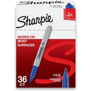 Sharpie Permanent Markers, Blue, Fine Tip, Bulk Set, 36 Count - For Plastic, Metal, Wood, And More