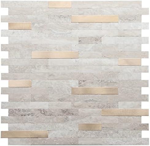 STICKGOO Peel and Stick Backsplash, PVC Wall Tiles Stick on Backsplash for Kitchen(4 Sheets, Beige with Metal Gold)