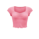 Kids Tops for Girls Shirts Ruched Sweetheart Neck Lettuce Trim Tee Shirts (Color:Pink, Size:L 10-12)