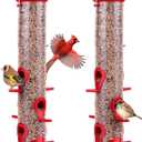 Kingsyard Pack of 2 Tube Bird Feeders for Outdoors Hanging, Premium Hard Plastic Bird Feeder with 6 Feeding Ports, Weatherproof & Steel Hanger, Attracting for Wild Birds (Red)