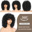 Short Curly Wigs for Black Women Soft Black Big Curly Wig with Bangs Afro Kinky Curls Heat Resistant Natural Looking Synthetic Wig for African American Women Black
