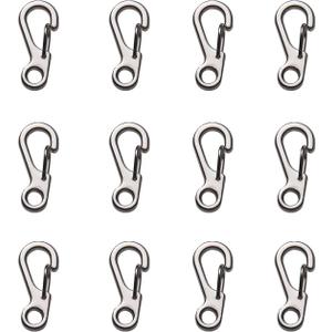 Mini Carabiner Clip Spring Snap Hook Buckle Clasps for Paracord Keychain Backpack Bottle Outdoor Camping Accessories (12Pcs Silver)