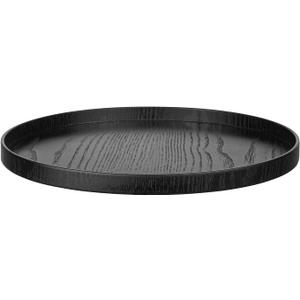 Round Solid Wood Serving Tray Extra Large Tea Coffee Snack Food Meals Serving Plate Non-Slip Kitchen Party Bar Server Ottoman Tray Breakfast Tray with Raised Edges (13inch/33cm) Black