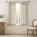 jinchan Linen Floral Curtains for Living Room with Printed Flower 63 Inches Long Light Filtering French Country Back Tab Rod Pocket Taupe Window Curtain Set Farmhouse Drapes 2 Panels Taupe