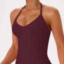 OLCHEE Womens Halter Tank Tops V Neck Impact Backless Longline Strappy Adjustable Gym Workout Top Padded (S)