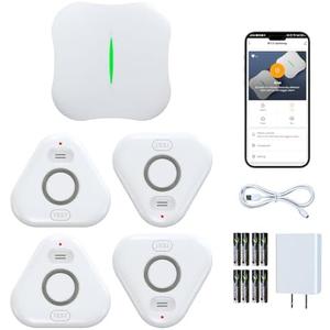 Smart Water Leak Detectors for Home WiFi with App Alerts, Stechro Ajustable 120dB Water Sensor Alarm Leak Detector for Basements Sink Kitchen Laundry, 4 Water Sensors & 1 Rechargeable Gateway