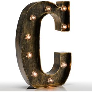 Pooqla Vintage Light Up Marquee Letters with Lights Illuminated Industrial Style Lighted Alphabet Letter Signs - Coffee Bar Apartment Bedroom Wall Home Initials Decor A-Z