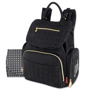 Modern Quilted Diaper Bag Backpack and Multipurpose Travel Drawstring Baby Bag  3 Piece Set (Black)