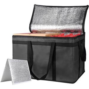 Mosago Insulated Food Delivery Bag - Reusable Thermal Cooler Grocery Bags for Catering & Delivery, Pizza Carrier for Events, Large Capacity Bag Keeps Food Hot/Cold for Shopping, Commercial (with Base) (Black)