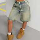 Women's Vintage Y2K Straight Leg Denim Shorts Washed Bremuda Jeans Shorts with Pockets (Medium Wash, 27 )