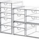 caktraie Makeup Organizer Storage With 16 Drawers, 4 Pcs Desktop Office Supplies, Desk Organizers, Clear Accessories, Dustproof Storage Drawer and for Make Up, Jewelry, Pen, Stationary
