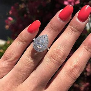 FAONIE White Gold Plated Teardrop Halo Pear Cut Cubic Zirconia CZ Engagement Wedding Ring for Women (8)