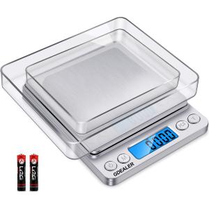 GDEALER Food Scale, 0.001oz/0.01g Precise Digital Kitchen Scale Gram Scales Weight Food Coffee Scale Digital Scales for Cooking Baking Stainless Steel Back-lit LCD Display Pocket Small Scale, Silver (500gx0.01g)