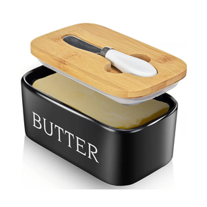 Butter Dish with Lid: Large Butter Dish for Countertop - Ceramic Butter Keeper Container with Knife and High Quality - Silicone Sealing Butter Box for Home Decor Good Kitchen Gift Black