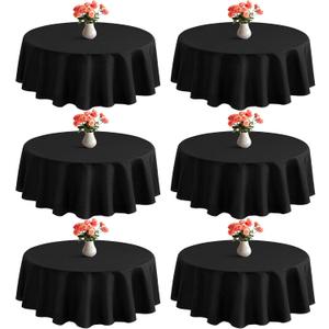 joybest 6 Pack Round Tablecloths 60 Inch Black Table Cloth Fit 20 to 42 Inch Tables, Washable Polyester Fabric Table Cover for Wedding Party Reception Formal Events